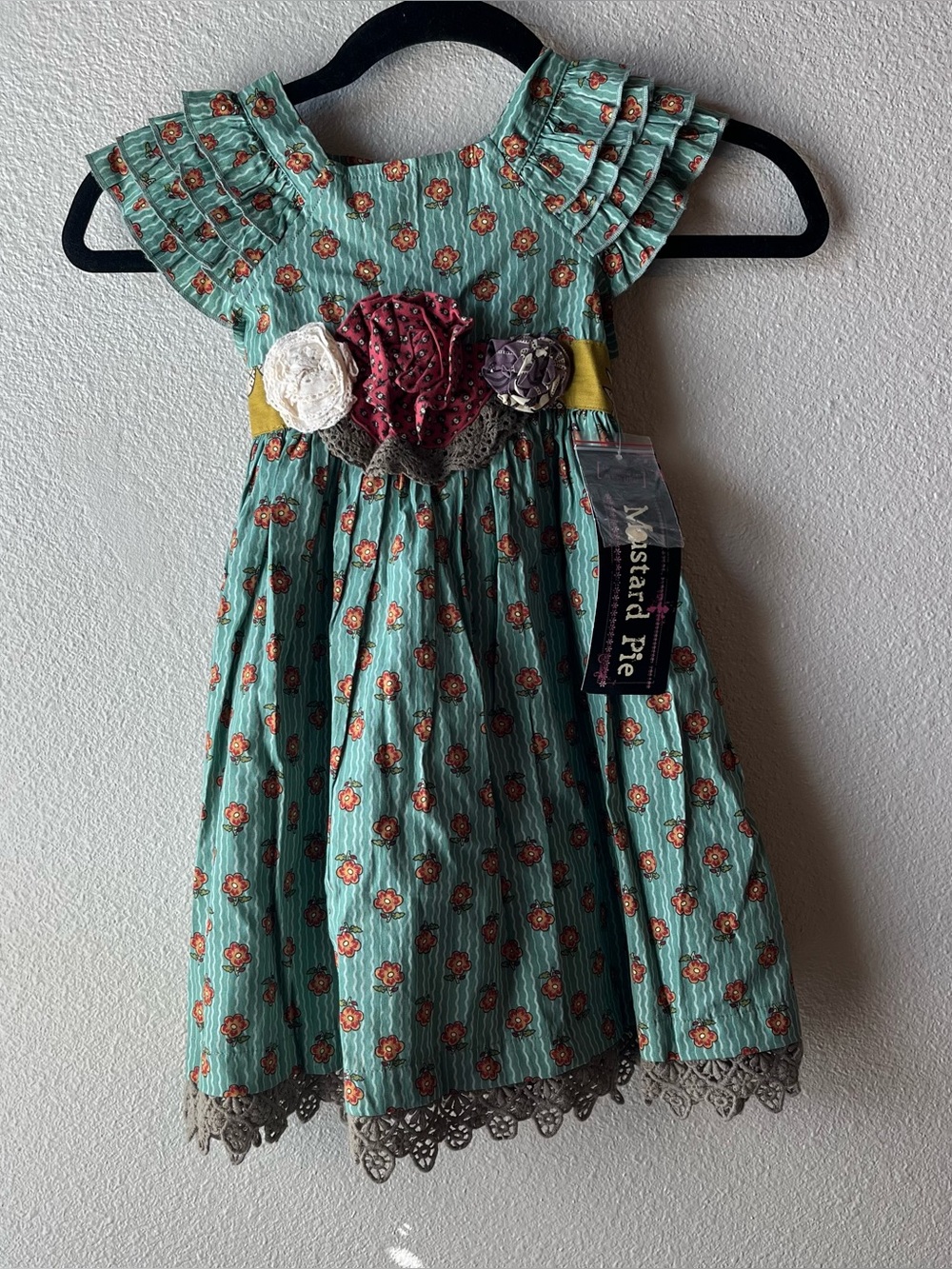 Mustard Pie Girls' Teal Floral Dress Size 5 Delphine party dress aqua